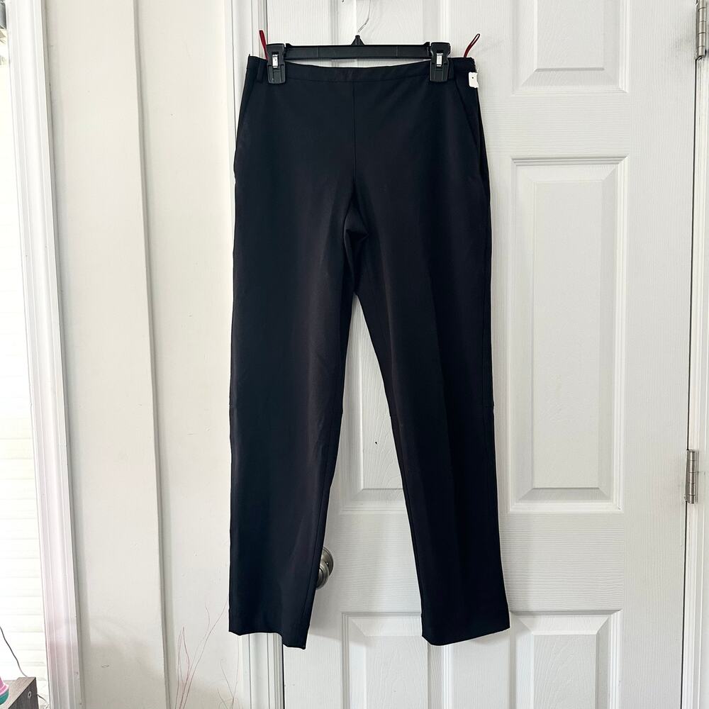 Prada Black Nylon Red Tab Mid Slim Straight Leg Dress Pants Side Zip IT 40 Women